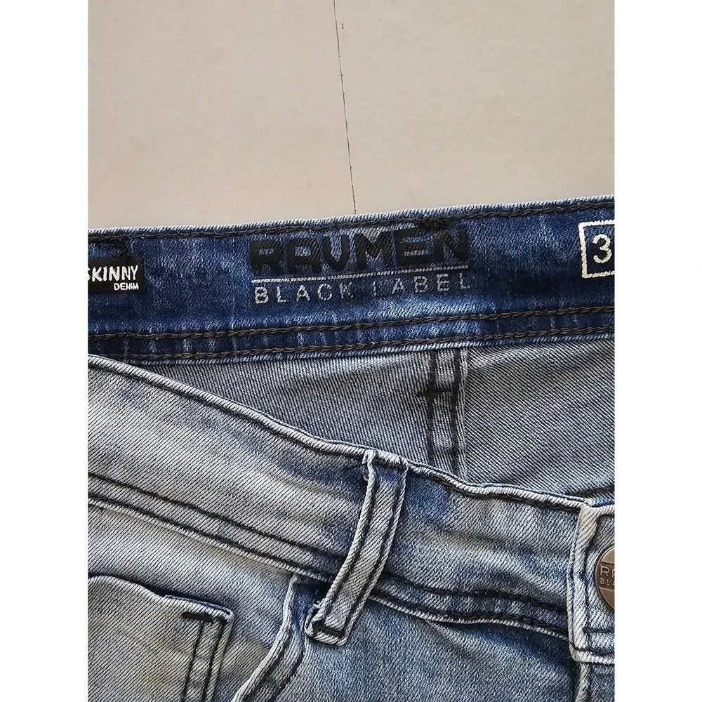 Ravmen Black Label Skinny Jeans Men 30 Light Blue Distressed Ripped Streetwear ~